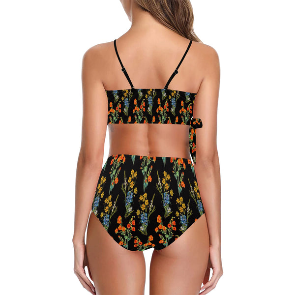 floral plant print Knot Side Bikini Swimsuit (Model S37) - Objet D'Art