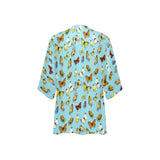butterfly polkadots print Women's Kimono Chiffon Cover Up (Model H51)