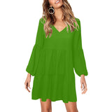 froggy green print V-Neck Loose Fit Dress (Model D62) - Objet D'Art