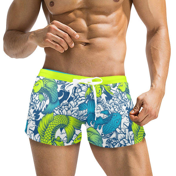 pisces neon green blue ombre print Men's Swim Trunks with Zipper Pocket (Model L71) - Objet D'Art