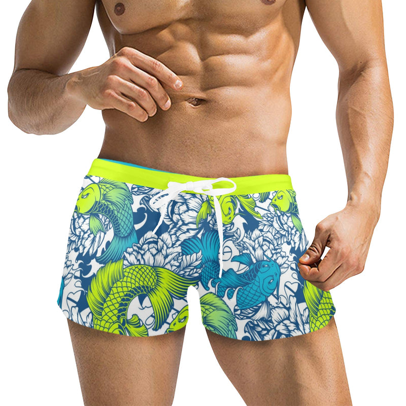 pisces neon green blue ombre print Men's Swim Trunks with Zipper Pocket (Model L71) - Objet D'Art