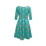 wildflower teal print Half Sleeve Skater Dress - Objet D'Art