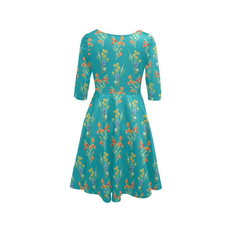 wildflower teal print Half Sleeve Skater Dress - Objet D'Art