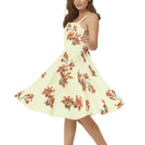 Tiger Lily Print Sleeveless Square Neck Flare Hem Midi Dress - Objet D'Art