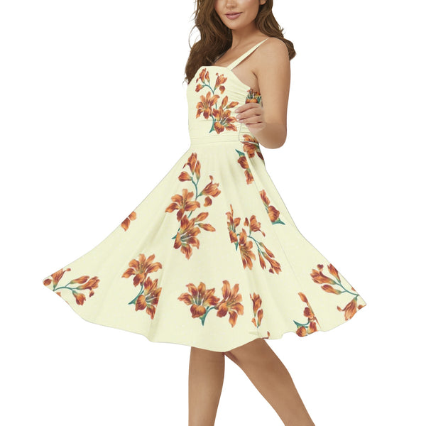 Tiger Lily Print Sleeveless Square Neck Flare Hem Midi Dress - Objet D'Art