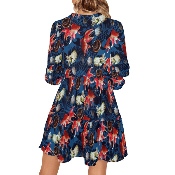 aquaworld print 4 V-Neck Loose Fit Dress (Model D62) - Objet D'Art