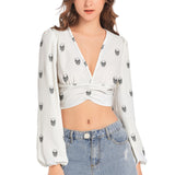 Women's Deep V-Neck Lantern Sleeve Crop Top - Objet D'Art