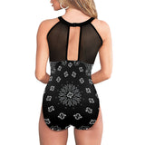 black buck Women's High Neck Plunge Mesh Ruched Swimsuit (S43) - Objet D'Art