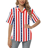 stars and stripes striped print 3 All Over Print Hawaiian Shirt for Women (Model T58) - Objet D'Art