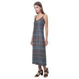 color waves print 3 V-Neck Open Fork Long Dress(Model D18) - Objet D'Art