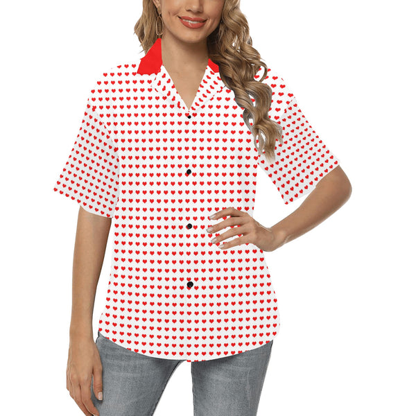 red hot hearts print All Over Print Hawaiian Shirt for Women (Model T58) - Objet D'Art