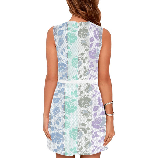 multicolored rose print 6 Eos Women's Sleeveless Dress (Model D01) - Objet D'Art