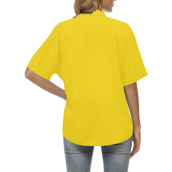 yellow print 2 All Over Print Hawaiian Shirt for Women (Model T58) - Objet D'Art