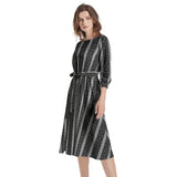 Boat Neck Belted Flared Dress - Objet D'Art