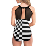 black 2 9k Women's High Neck Plunge Mesh Ruched Swimsuit (S43) - Objet D'Art