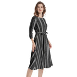 Boat Neck Belted Flared Dress - Objet D'Art