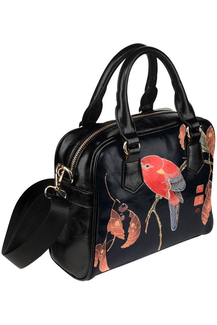 Red Parrot on the Branch  Shoulder Handbag - Objet D'Art