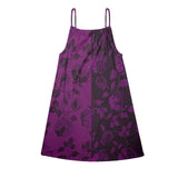 purple rose print 2 Drawstring Neck Sleeveless Dress (Model D68) - Objet D'Art