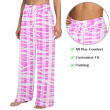 pink striped tiger striped print Women's Wide Leg Lounge Pants (Model L77)