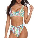greek key print 2 A C Sport Top & High-Waisted Bikini Swimsuit (Model S07) - Objet D'Art