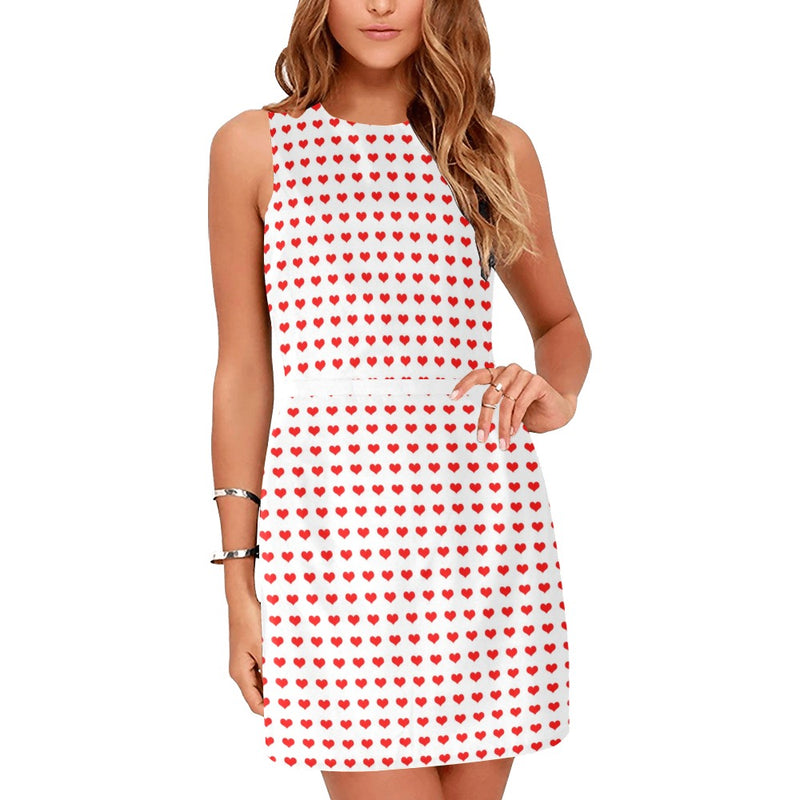 red hot heart 3 print 2 Eos Women's Sleeveless Dress (Model D01) - Objet D'Art