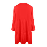 pure red print V-Neck Loose Fit Dress (Model D66) - Objet D'Art