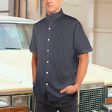 hex gray print 5 Men's Stand-Up Collar Short Sleeve Shirt - Objet D'Art