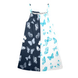 but split left dk blue Drawstring Neck Sleeveless Dress (Model D68)