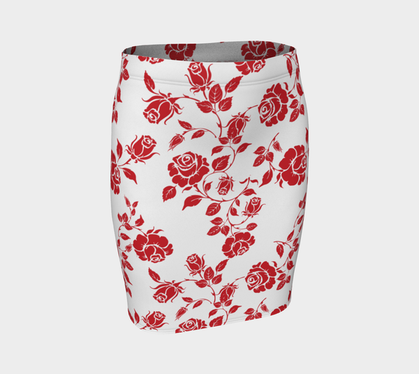 Red Roses on White Fitted Skirt - Objet D'Art