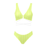 white neon green greek key print Cross String Bikini Set (Model S29) - Objet D'Art