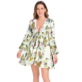Lantern Sleeve Deep V-Neck Short Dress - Objet D'Art