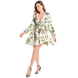 Lantern Sleeve Deep V-Neck Short Dress - Objet D'Art