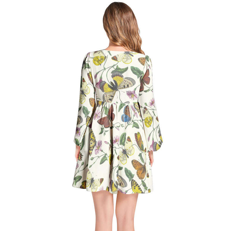 Lantern Sleeve Deep V-Neck Short Dress - Objet D'Art