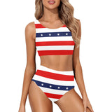 stars and stripes stripe horizontal print Crop Top Bikini Set (Model S21) - Objet D'Art