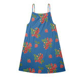 raspberry on blue Drawstring Neck Sleeveless Dress (Model D68)