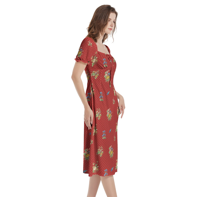 Wildflowers Puff Sleeve Split Thigh Midi Dress - Objet D'Art