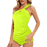 Neon Green Women's One Shoulder Backless Swimsuit (Model S44) - Objet D'Art