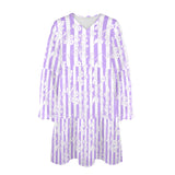 lavender floral stripes print V-Neck Loose Fit Dress (Model D66) - Objet D'Art