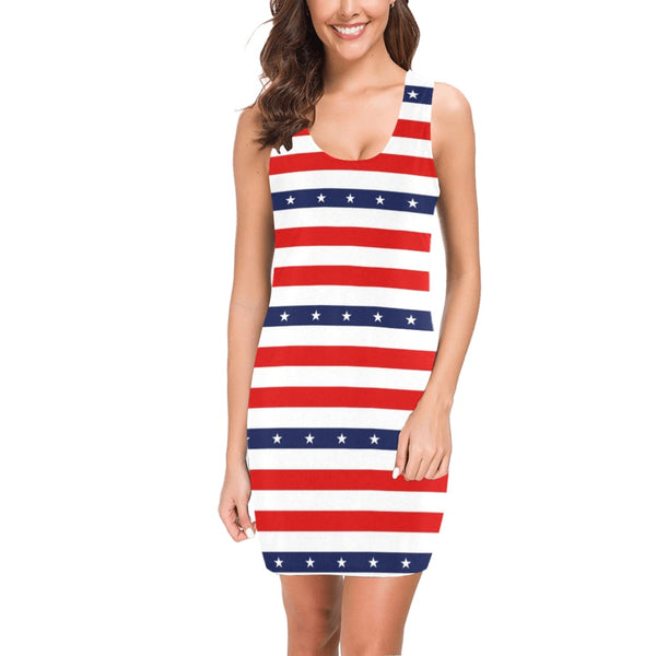 stars and stripes red white blue print 2 Medea Vest Dress (Model D06) - Objet D'Art