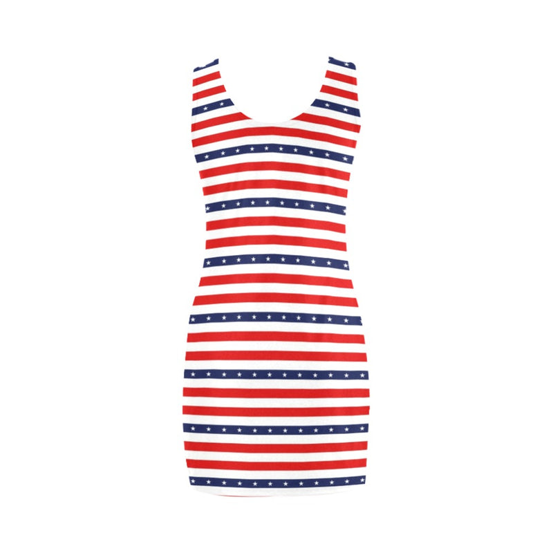 americana stars and stripes striped print 2 Medea Vest Dress (Model D06) - Objet D'Art