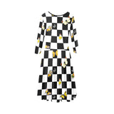 butterfly checker bw print Tethys Half-Sleeve Skater Dress(Model D20)
