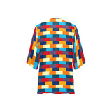 self portrait color scheme print Women's Kimono Chiffon Cover Up (Model H51) - Objet D'Art