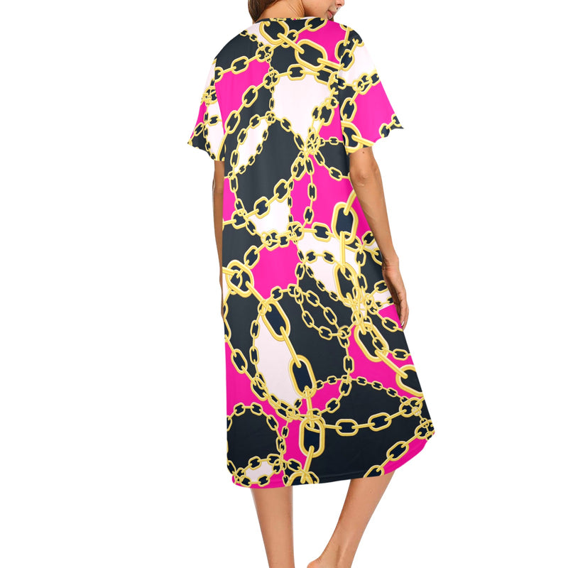 chained up 2 Women's Button Front House Dress - Objet D'Art