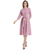Diamond Matrix Boat Neck Belted Flared Dress - Objet D'Art