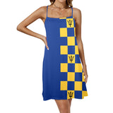 barbados blue Drawstring Neck Sleeveless Dress (Model D68) - Objet D'Art