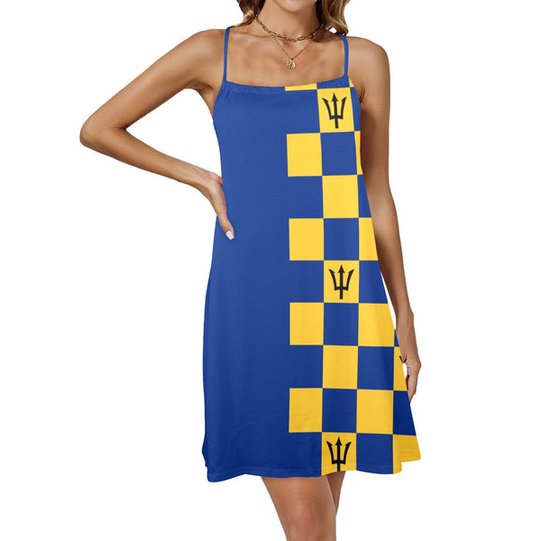 barbados blue Drawstring Neck Sleeveless Dress (Model D68) - Objet D'Art