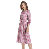 Diamond Matrix Boat Neck Belted Flared Dress - Objet D'Art