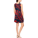 red blue leaf print 2 Thea Sleeveless Skater Dress(Model D19) - Objet D'Art