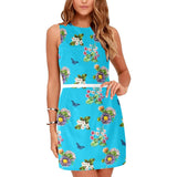 light blue floral print 4 Eos Women's Sleeveless Dress (Model D01) - Objet D'Art