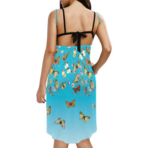 Butterfly ombre Spaghetti Strap Backless Beach Cover Up Dress - Objet D'Art